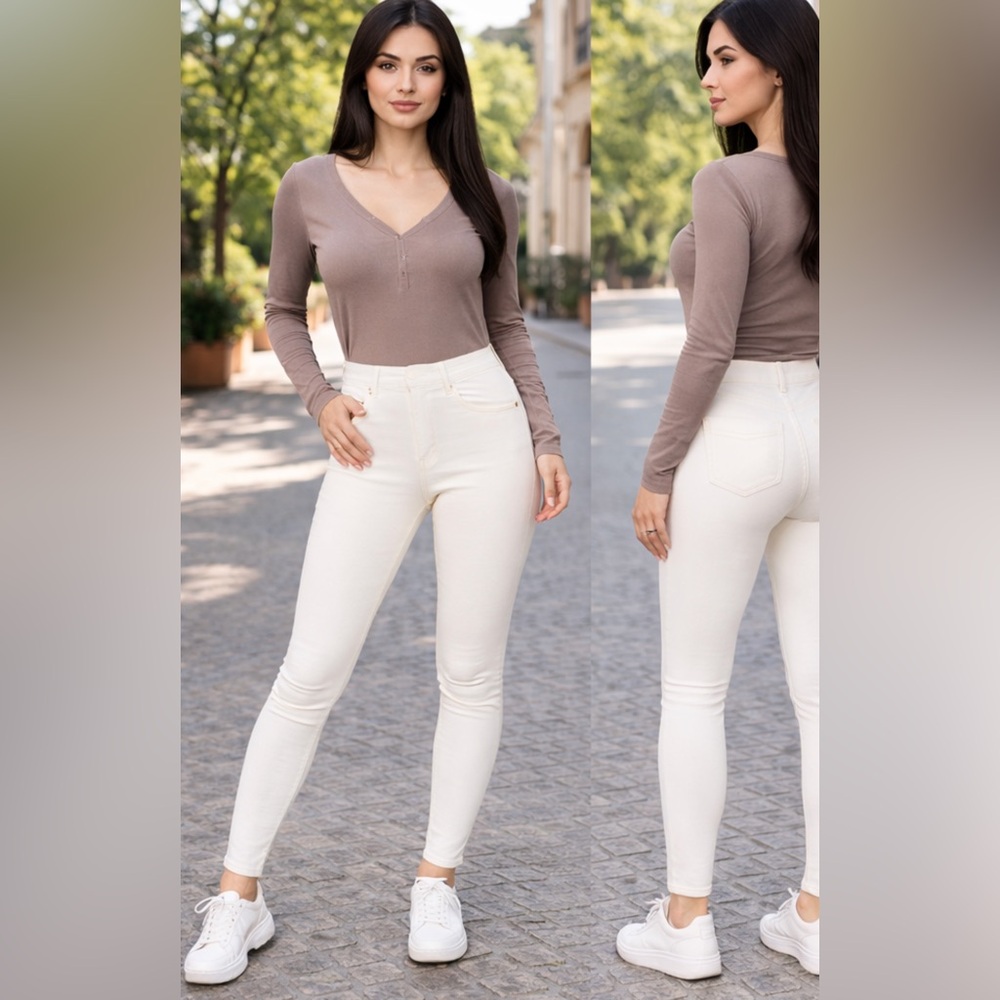 MICHAEL Michael Kors Cream Straight Leg Jeans
